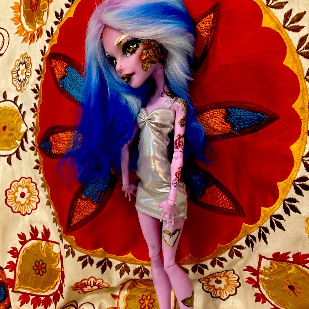 SOLD -painted doll with Angora hair